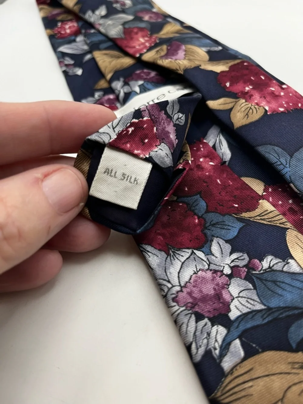 Men's Pierre Cardin Navy Tie with Berry Pattern
